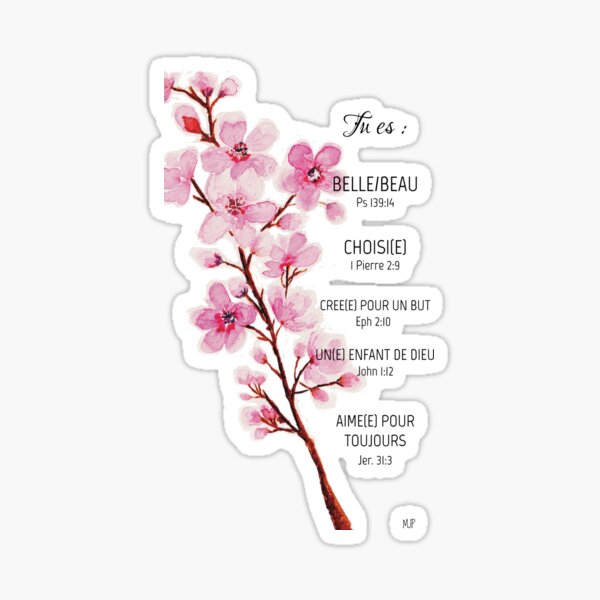 Item preview, Cherry Blossom Branch and Motivational Sayings (Bible Verses) in French designed and sold by RoseMarypaint.