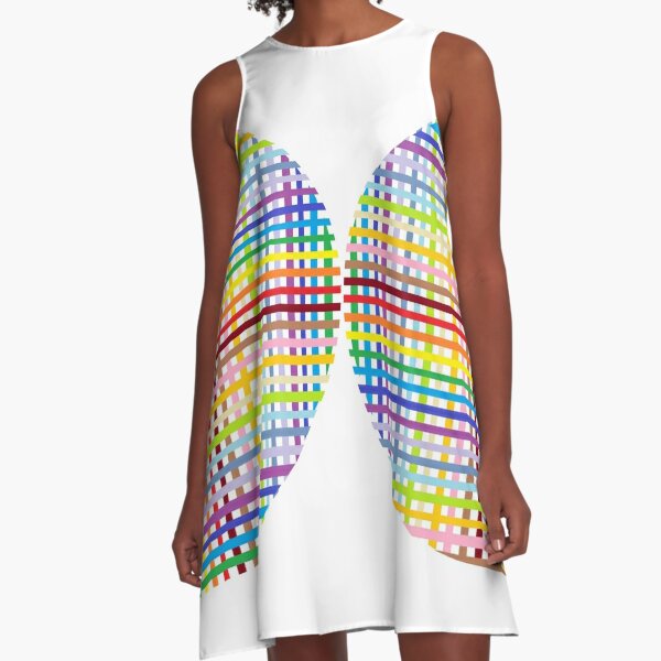 Multicolored stripes and circles on a white background A-Line Dress
