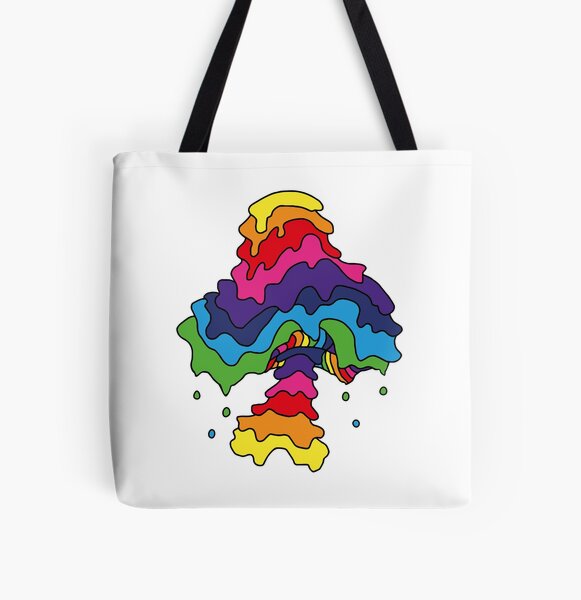 Retro Trippy Mushroom, Eye & Rainbow Hippie Tote Bag