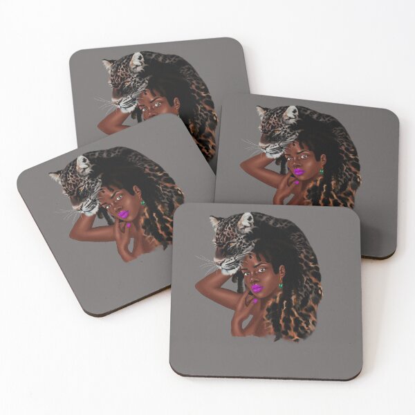 Artikelvorschau, African Woman with Leopard, Big Cat, Afro woman entworfen und verkauft von Logiamerch.