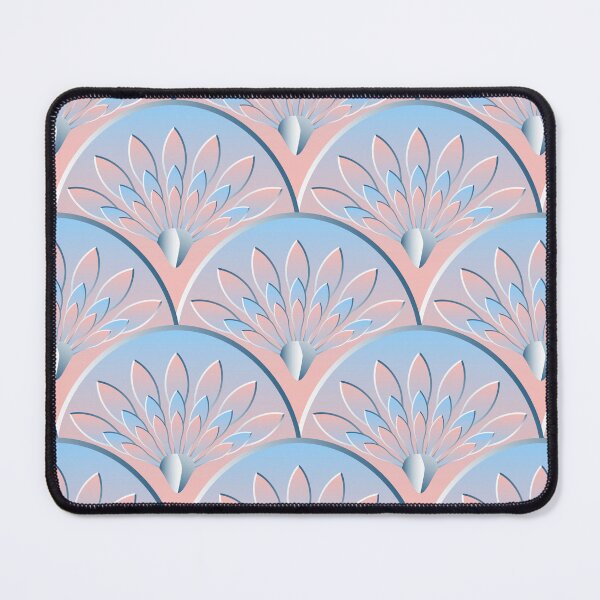 Item preview, Pastel coral and sky blue art deco scallop lotus pattern designed and sold by starseedgems.