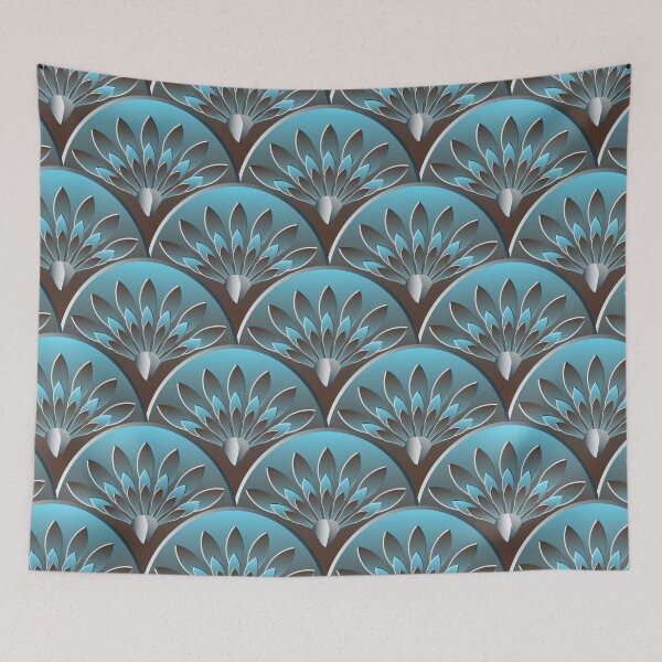 Item preview, Metal and turquoise art deco scallop lotus pattern designed and sold by starseedgems.