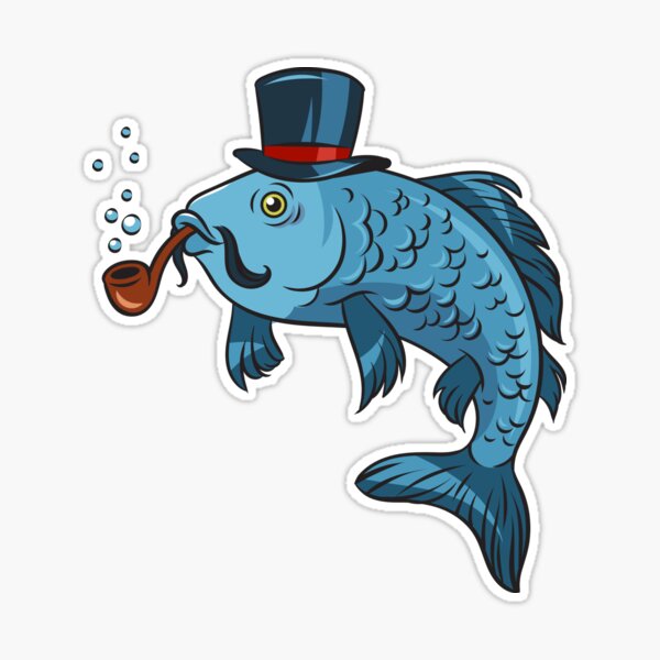 Fish in top hat smokes smoking pipe | Sticker