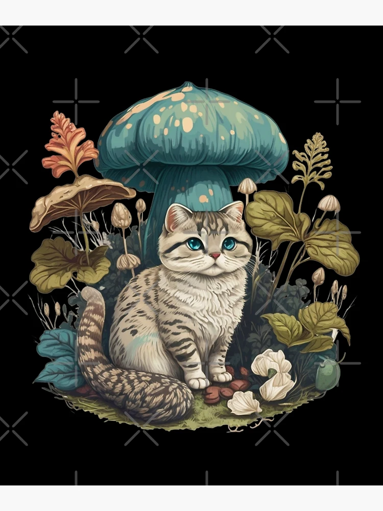 cottagecore aesthetic cat with mushroom Greeting Card for Sale by