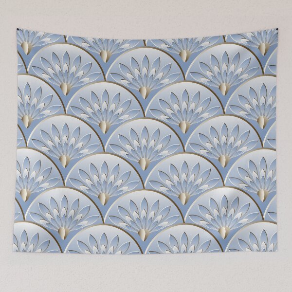 Item preview, Metal bronze and sky blue art deco scallop lotus pattern designed and sold by starseedgems.