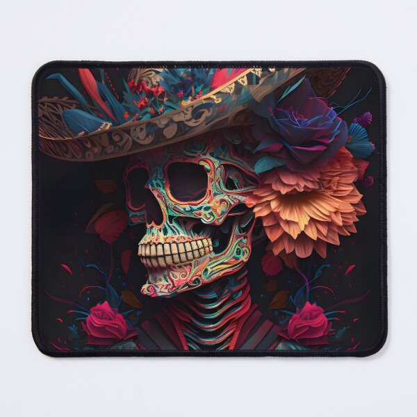 Artikelvorschau, Ein Design mit Blumen, die einen bunten Totenkopf umgeben. entworfen und verkauft von Ideatopia.