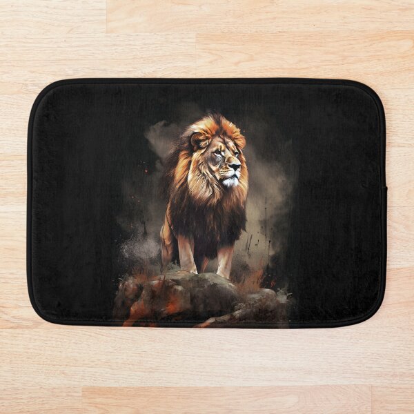 Aperçu de l'œuvre Lion majestueux se tenant fièrement sur un affleurement rocheux créée et vendue par Waveval.