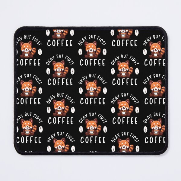Item preview, Kawaii Red Panda Okay But First Coffee Cute Cuddly designed and sold by onthemovedesign.