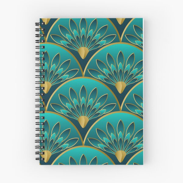 Item preview, Golden and emerald green art deco scallop lotus pattern designed and sold by starseedgems.