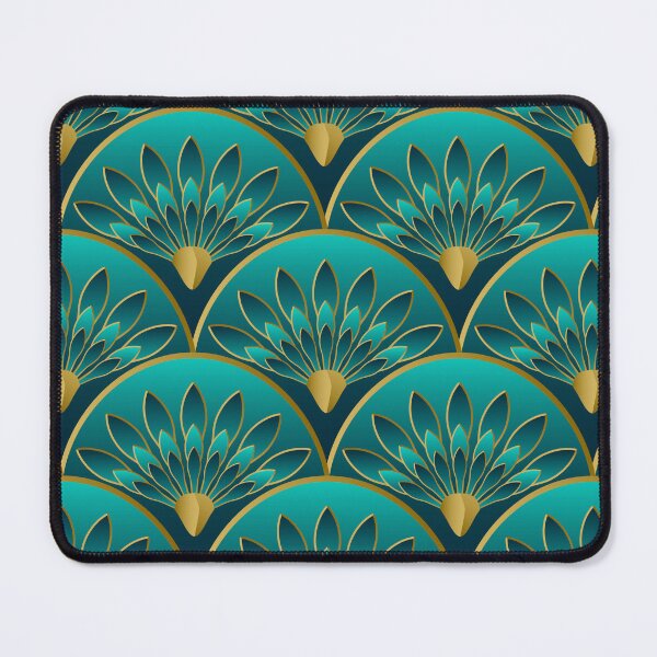 Item preview, Golden and emerald green art deco scallop lotus pattern designed and sold by starseedgems.