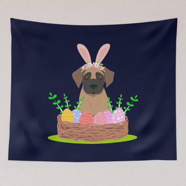 Item preview, Great Dane Puppy with Bunny Ears and Easter Basket with Eggs designed and sold by SeasonalDogs.