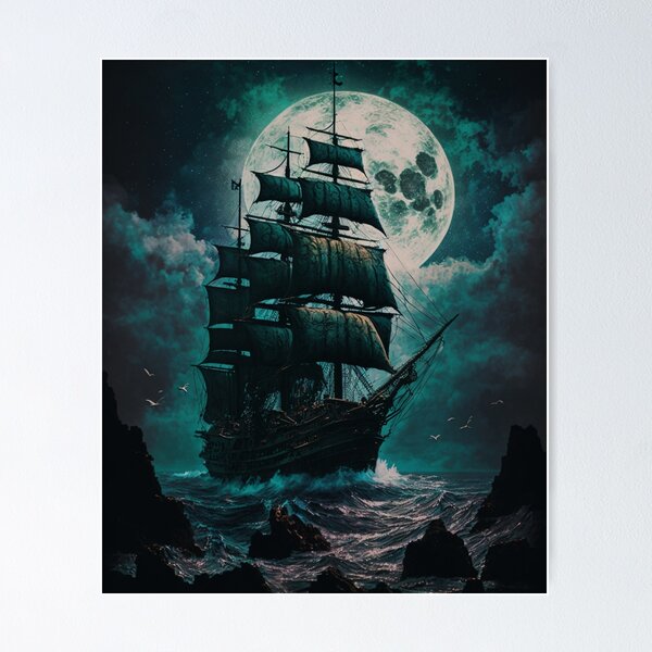 Item preview, Barco en el mar por la noche designed and sold by DiamondPixel.