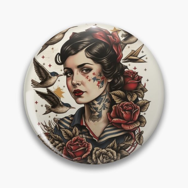 Item preview, American Traditional Sparrows and Sailor Jerry Girl Sticker designed and sold by MerikDigital.