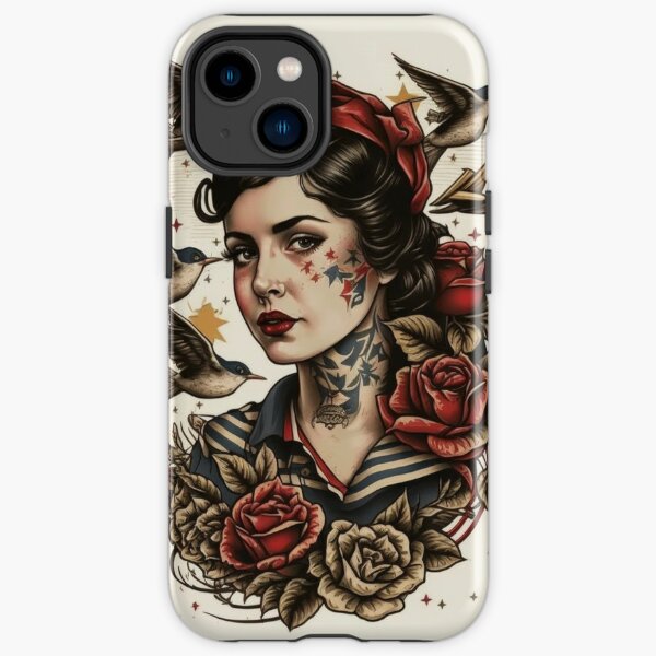 American Traditional Sparrows and Sailor Jerry Girl Sticker iPhone Tough Case