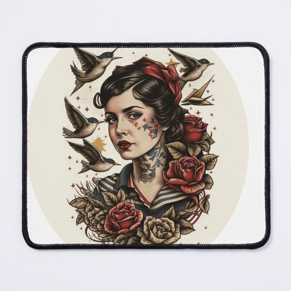Item preview, American Traditional Sparrows and Sailor Jerry Girl Sticker designed and sold by MerikDigital.