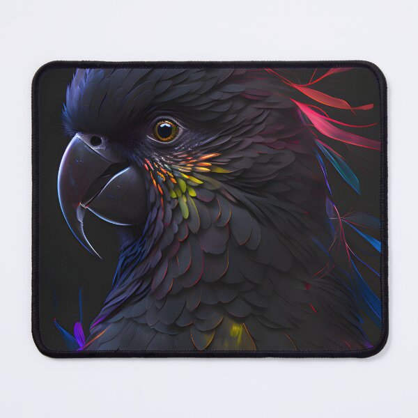Item preview, Obra de arte colorida con un diseño de loro negro bellamente adornado. designed and sold by Ideatopia.