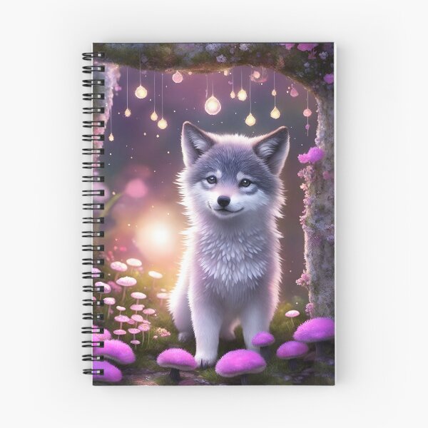 Item preview, Baby wolf sitting in the forest surrounded by flowers designed and sold by Whimsy Bu.