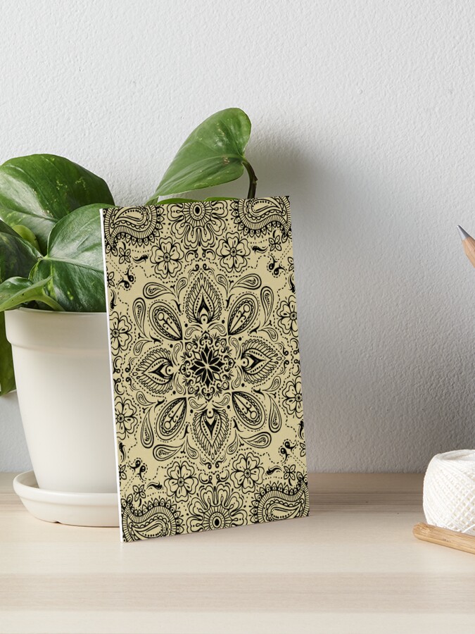 Paisley Pattern - Bandana Style Mandala Symmetrical Flowers - Black and  Sand Art Board Print for Sale by SoccaTamam