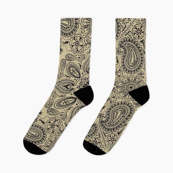 Item preview, Paisley Pattern - Bandana Style Mandala Symmetrical Flowers - Black and Sand designed and sold by SoccaTamam.