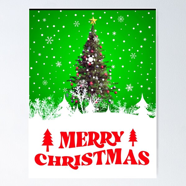Item preview, Merry Christmas Tree Green Snow Background designed and sold by teewearstyle.