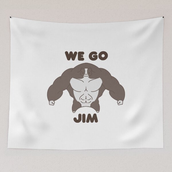 Item preview, WE GO JIM Black and White Muscle Cat designed and sold by ahahaitsart.