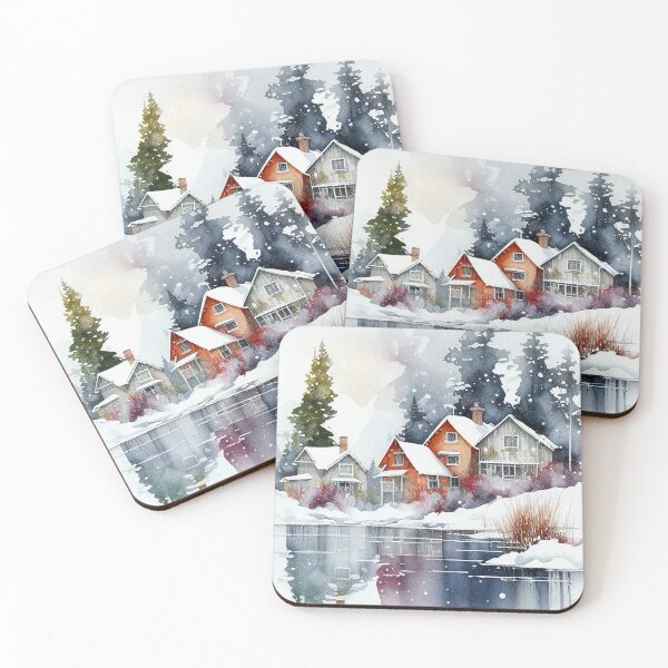 Item preview, Winter Cottage Watercolor Art designed and sold by roamingpixel.