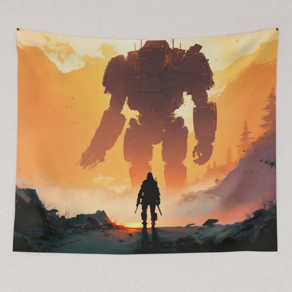 Item preview, Sorrowful Skies: A Robotic Silhouette in an Emotional Landscape designed and sold by Left-Hand-Tree.