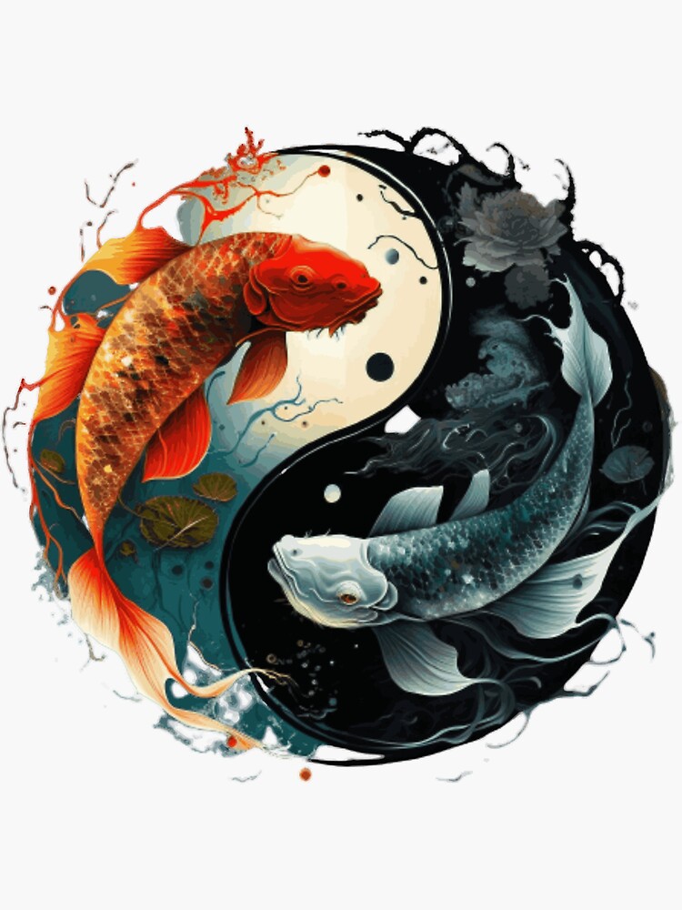 Yin Yang Koi Fish Japanese Desk Mat, Yin Yang Koi Fish Japanese