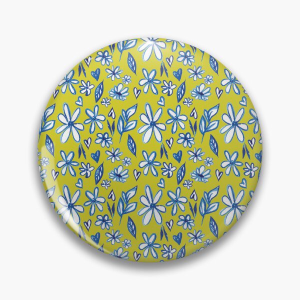 Item preview, Blue Outlined Florals in Yellow designed and sold by Blanca-and-Rose.