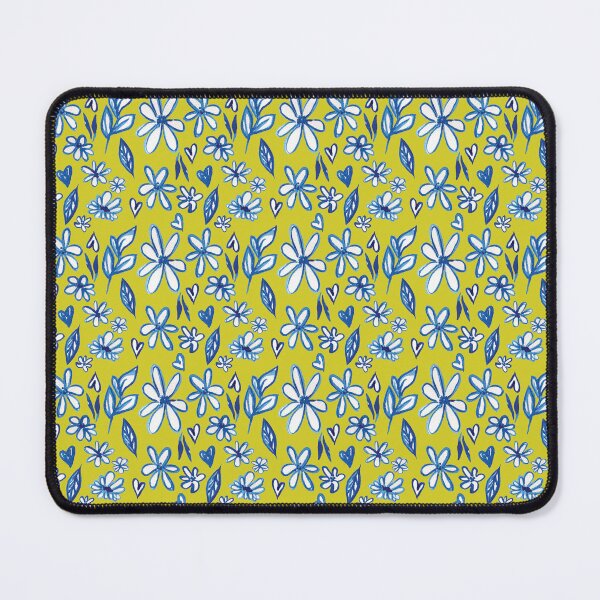 Item preview, Blue Outlined Florals in Yellow designed and sold by Blanca-and-Rose.