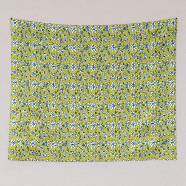 Item preview, Blue Outlined Florals in Yellow designed and sold by Blanca-and-Rose.