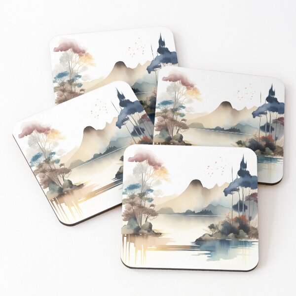 Item preview, Japanese-style Watercolour Mountain and Lake Landscape; Perfect gift for nature lovers; Ideal for Japanese nature art for home décor designed and sold by erzypher.