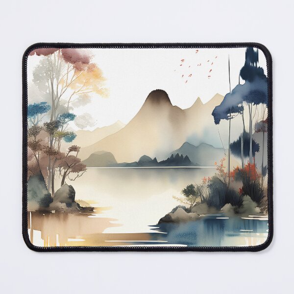 Item preview, Japanese-style Watercolour Mountain and Lake Landscape; Perfect gift for nature lovers; Ideal for Japanese nature art for home décor designed and sold by erzypher.