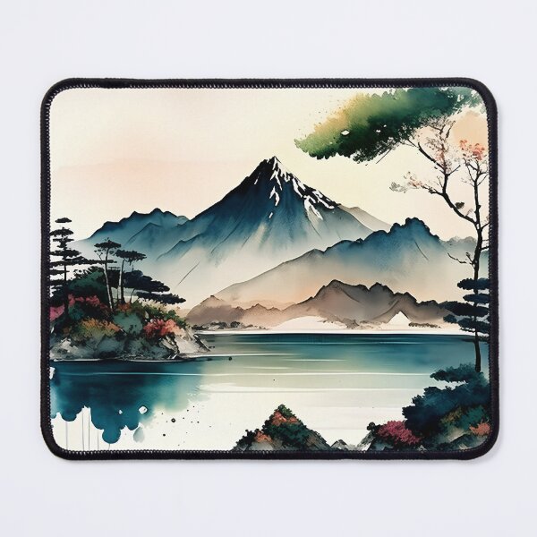 Item preview, Japanese-style Watercolour Mountain and Lake Landscape; Perfect gift for nature lovers; Ideal for Japanese nature art for home décor designed and sold by erzypher.