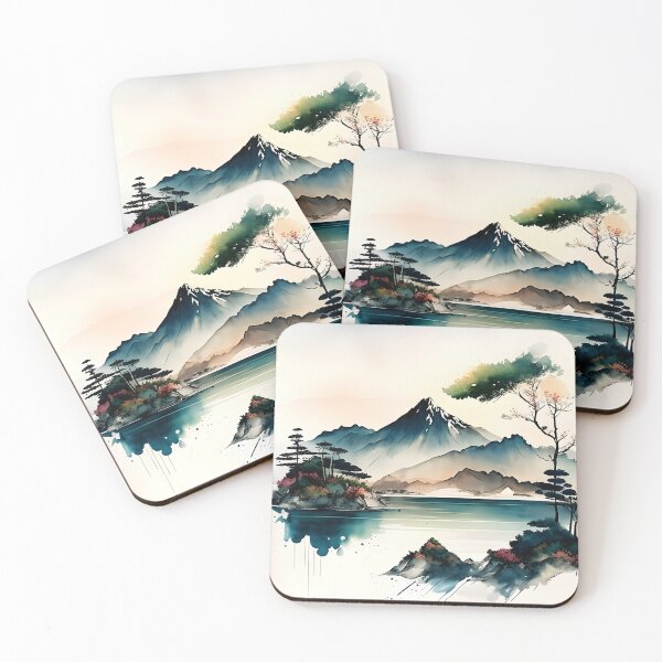 Item preview, Japanese-style Watercolour Mountain and Lake Landscape; Perfect gift for nature lovers; Ideal for Japanese nature art for home décor designed and sold by erzypher.
