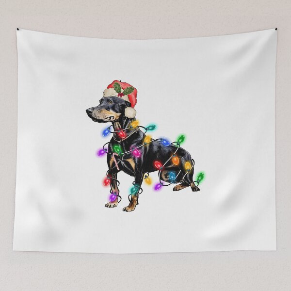 Item preview, Doberman in Santa Hat with Christmas Lights designed and sold by silviaol.