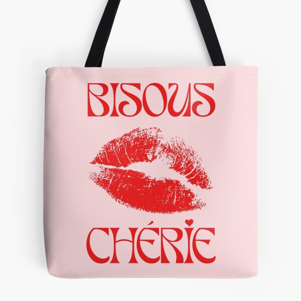 Aperçu de l'œuvre French Kiss - Bisous Cherie (Kisses Sweetheart in French) Affiche Française, Rose et Rouge, Vintage, Rétro créée et vendue par TheLoveShop.