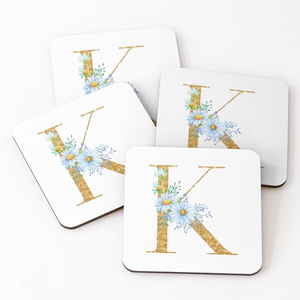 Item preview, Faux Gold Glitter Monogram Letter K with Daisy Flowers designed and sold by silviaol.