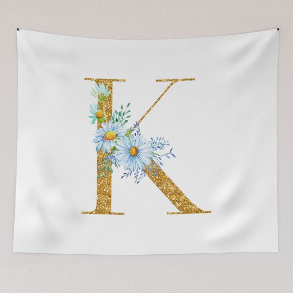 Item preview, Faux Gold Glitter Monogram Letter K with Daisy Flowers designed and sold by silviaol.