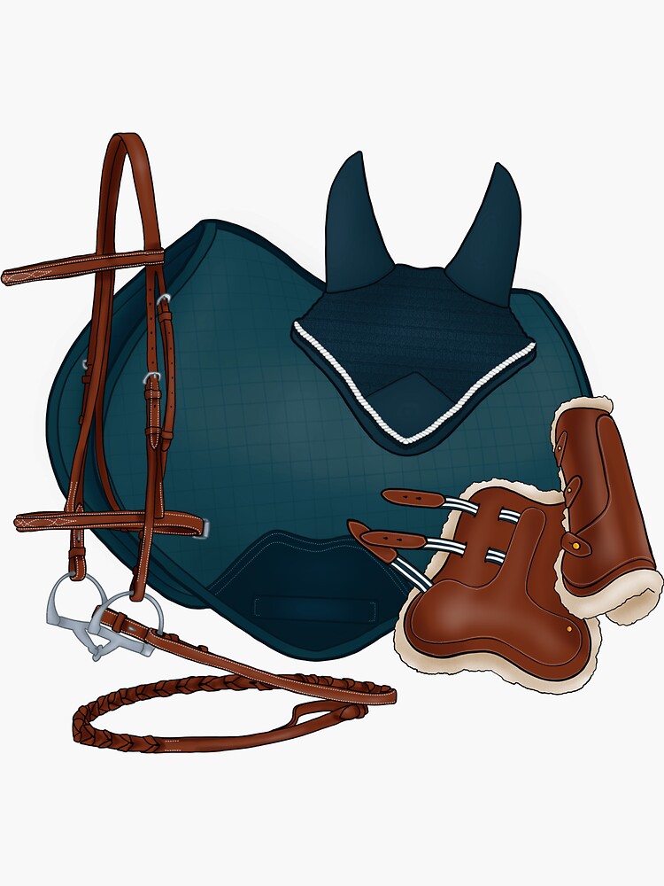 "Chestnut and Spruce Blue English Tack Set " Sticker for Sale by