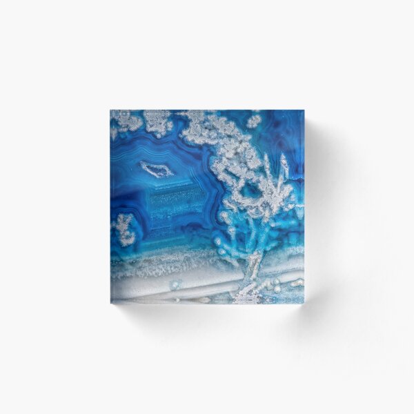 Blue and white agate crystal Acrylic Block