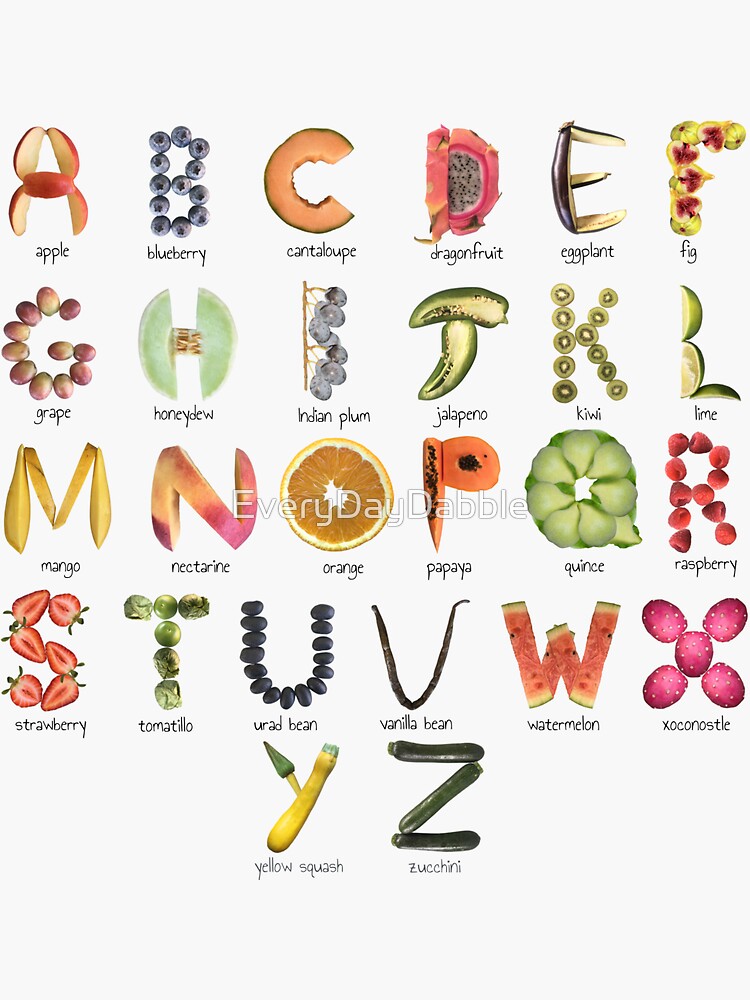 Sticker for Sale mit "ObstAlphabet ObstABC LebensmittelAlphabet