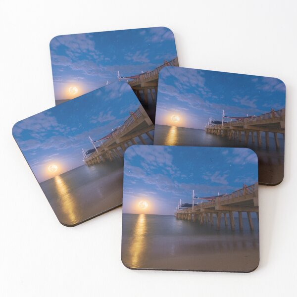 Item preview, Moonrise at the Pompano Beach Pier designed and sold by VisualVoyages.