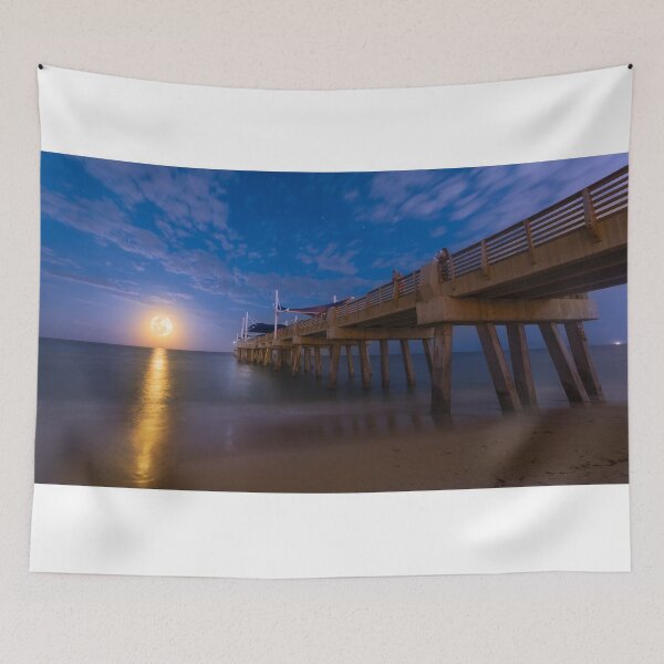Item preview, Moonrise at the Pompano Beach Pier designed and sold by VisualVoyages.