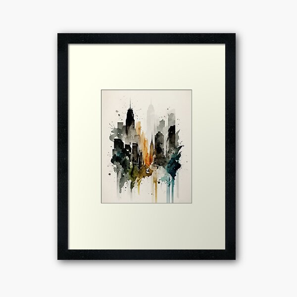 New York Cityscape Empire State Building Architecture Abstract Watercolor Painting | Wall Art | Home Decor Framed Art Print