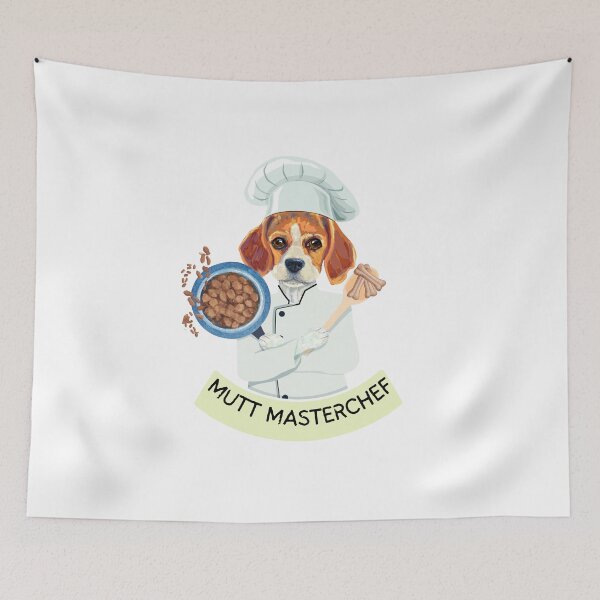 Item preview, Funny Beagle Dog Chef Mutt Masterchef  making his own food with bones and wet food. designed and sold by PixelPizzazz.