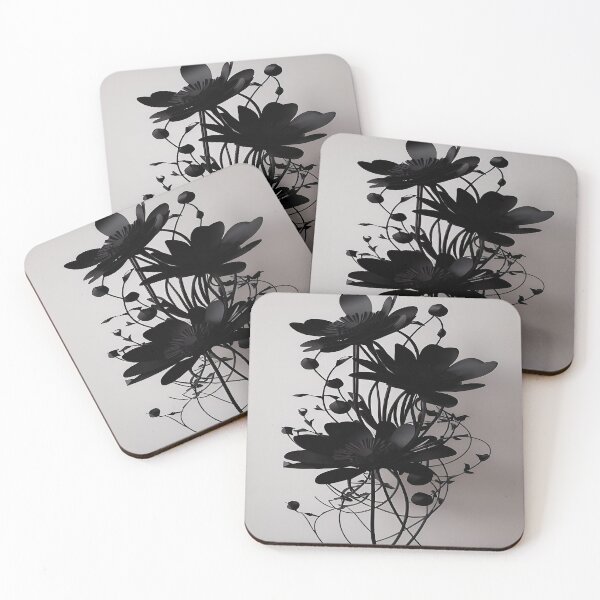 Item preview, Black Satin Sable Plant Leaves and Large Flowers with Gray Background designed and sold by deniselynnimage.