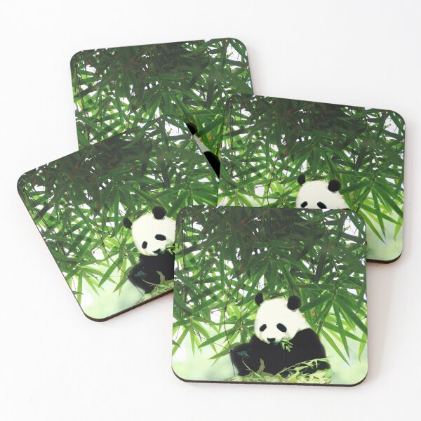 Item preview, Panda Bear blissfully feasting on bamboo in the forest designed and sold by NurturingSpirit.