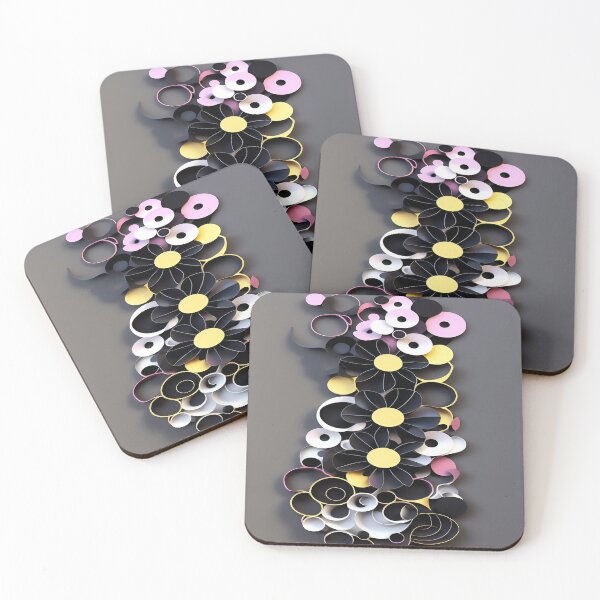 Item preview, Black Satin Pink White and Yellow Flowers with Gray Background designed and sold by deniselynnimage.