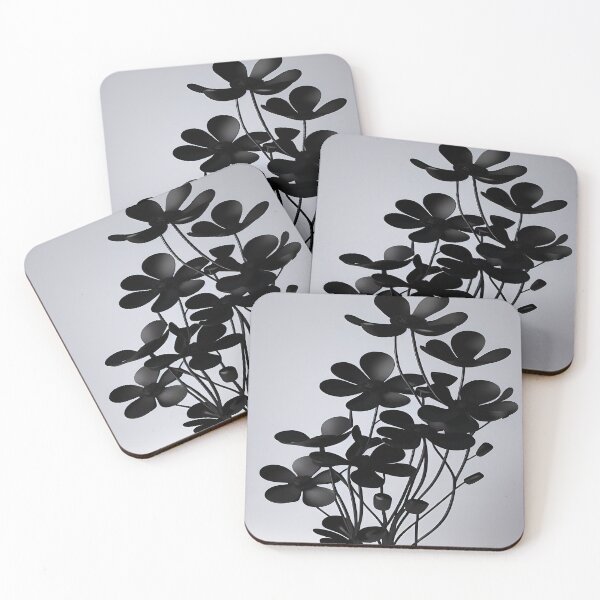 Item preview, Black Satin Sable Flowers Stems and Leaves Gray Background designed and sold by deniselynnimage.